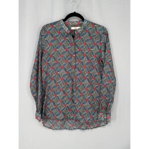 0039 Italy Blouse Womens Medium Multicolor Geometric Print Tunic Top Long Sleeve